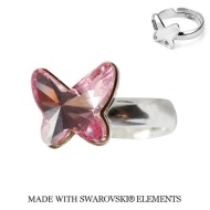 Naneth Strieborný prsteň motýlik s kryštálom Swarovski BUTTERFLY Light Rose ružový