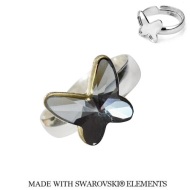 Naneth Strieborný prsteň motýlik s kryštálom Swarovski BUTTERFLY Silver Night čierno-strieborný