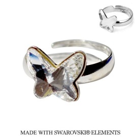 Naneth Strieborný prsteň motýlik s kryštálom Swarovski Butterfly Crystal biely