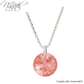 Naneth Strieborný náhrdelník s broskyňovo-ružovým kryštálom Swarovski Rose Peach 12 mm