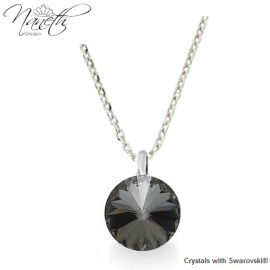 Naneth Strieborný náhrdelník s čiernym kryštálom Swarovski Silver Night 12 mm