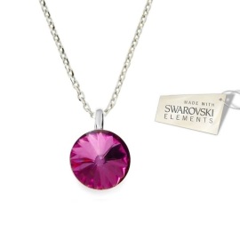 Naneth Strieborný náhrdelník s kryštálom Swarovski Fuchsia 12 mm