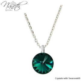 Naneth Strieborný náhrdelník so zeleným kryštálom Swarovski Emerald 12 mm