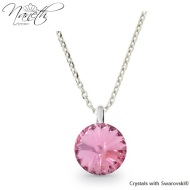 Naneth Strieborný náhrdelník s ružovým kryštálom Swarovski Light Rose 12 mm