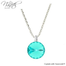 Naneth Strieborný náhrdelník s tyrkysovým kryštálom Swarovski Light Turquoise 12 mm