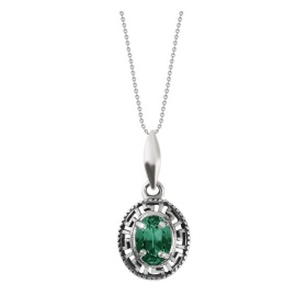Naneth Strieborný náhrdelník s kryštálom SWAROVSKI Oval Emerald zelený