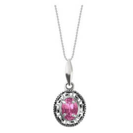Naneth Strieborný náhrdelník s kryštálom SWAROVSKI Oval ružový Rose