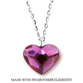 Naneth Strieborný náhrdelník srdce Swarovski Heart purpurové Fuchsia