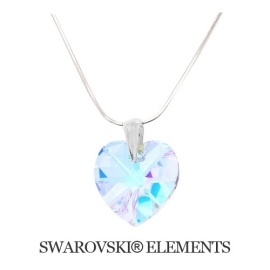 Naneth Strieborný náhrdelník srdiečko Swarovski Heart dúhové AB 14 mm