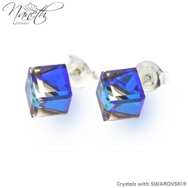 Naneth Náušnice CUBE Swarovski modré Bermuda Blue