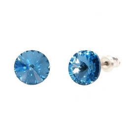 Naneth Náušnice okrúhle Swarovski Rivoli modré Aquamarine 8 mm