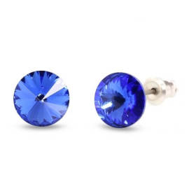 Naneth Náušnice okrúhle Swarovski Rivoli modré Sapphire 8 mm