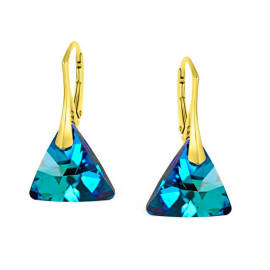 Naneth Náušnice s kryštálmi Swarovski Triangle modré Bermuda Blue Materiál: Pozlátené Striebro 925/1000