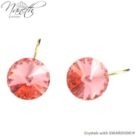 Naneth Pozlátené náušnice Rivoli s broskyňovými kryštálmi Swarovski Rose Peach