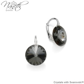 Naneth Strieborné náušnice Rivoli čierne s kryštálmi Swarovski Silver Night 12 mm