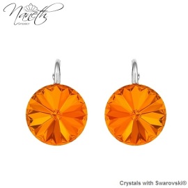 Naneth Strieborné náušnice Rivoli oranžové s kryštálmi Swarovski Tangerine 12 mm