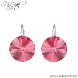 Naneth Strieborné náušnice Rivoli ružové s kryštálmi Swarovski Rose 12 mm