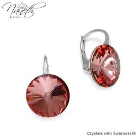 Naneth Strieborné náušnice Rivoli s kryštálmi Swarovski Antique Pink 12 mm