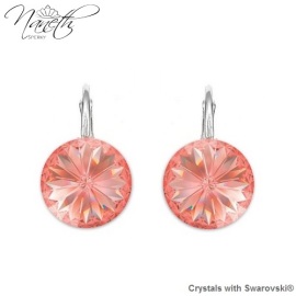 Naneth Strieborné náušnice Rivoli s kryštálmi Swarovski Rose Peach 12 mm