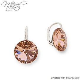 Naneth Strieborné náušnice Rivoli s kryštálmi Swarovski Vintage Rose 12 mm