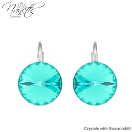 Naneth Strieborné náušnice Rivoli tyrkysové s kryštálmi Swarovski Light Turquoise 12 mm