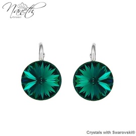 Naneth Strieborné náušnice Rivoli zelené s kryštálmi Swarovski Emerald 12 mm