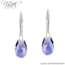 Naneth Strieborné náušnice s kryštálmi Swarovski Pear Tanzanite 16 mm