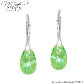 Naneth Strieborné náušnice s kryštálmi Swarovski zelené Peridot 16 mm