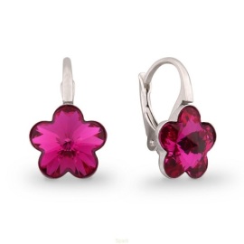 Naneth Náušnice s kryštálmi Flower Swarovski Fuchsia purpurové