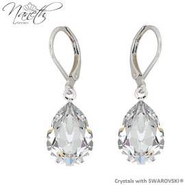 Naneth Náušnice s bielymi kryštálmi PEAR Swarovski Crystals Crystal 14 mm