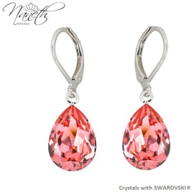 Naneth Náušnice s broskyňovými kryštálmi PEAR Swarovski Crystals Rose Peach 14 mm