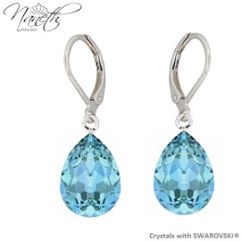 Naneth Náušnice s modrými kryštálmi PEAR Swarovski Crystals Aquamarine 14 mm