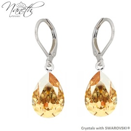 Naneth Náušnice so zlatými kryštálmi PEAR Swarovski Crystals Golden Shadow 14 mm