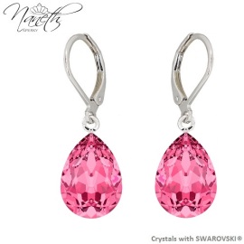 Naneth Náušnice s ružovými kryštálmi PEAR Swarovski Crystals Rose 14 mm