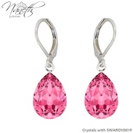 Naneth Náušnice s ružovými kryštálmi PEAR Swarovski Crystals Rose 14 mm - cena, porovnanie