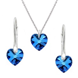 Naneth Modrá srdiečková súprava Swarovski Bermuda Blue10 mm Set s retiazkou / bez retiazky: Set s retiazkou