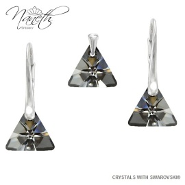 Naneth Set s tmavými kryštálmi Swarovski Triangle Silver Night 12 mm