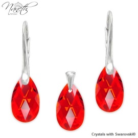 Naneth Set PEAR s červenými kryštálmi Swarovski Light Siam 16 mm