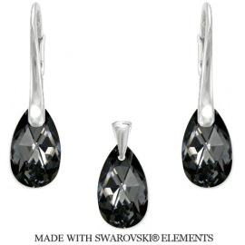 Naneth Set PEAR s kryštálmi Swarovski Silver Night 16 mm