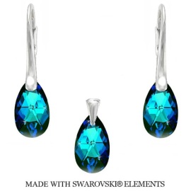 Naneth Set PEAR s modrými kryštálmi Swarovski Bermuda Blue 16 mm