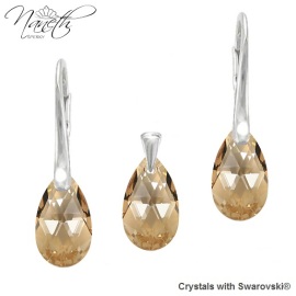 Naneth Set PEAR so zlatými kryštálmi Swarovski Golden Shadow CAL 16 mm