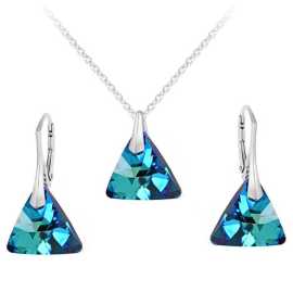 Naneth Set s kryštálmi Swarovski Triangle modrý Bermuda Blue 16 mm Set s retiazkou / bez retiazky: Set s retiazkou