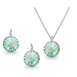 Naneth Strieborný set s kryštálmi Swarovski Rivoli Chrysolite zelený