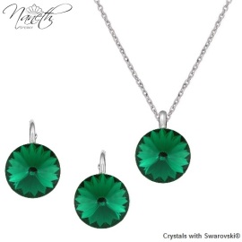 Naneth Strieborný set s kryštálmi Swarovski Rivoli Emerald