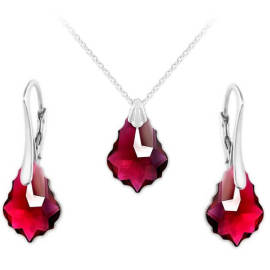 Naneth Strieborný set Swarovski Baroque rubínový Ruby 16 mm Set s retiazkou / bez retiazky: Set s retiazkou