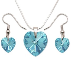 Naneth Strieborný srdiečkový set s kryštálmi Swarovski Aquamarine + retiazka