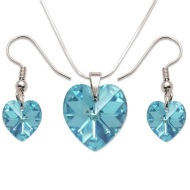 Naneth Strieborný srdiečkový set s kryštálmi Swarovski Aquamarine + retiazka - cena, porovnanie