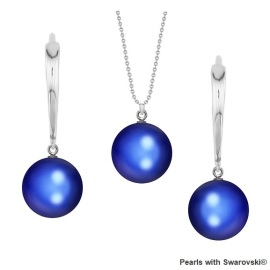 Naneth Strieborná súprava s perlami Swarovski Iridescent Dark Blue