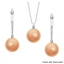 Naneth Strieborná súprava s perlami Swarovski Rose Peach