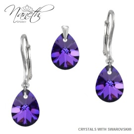 Naneth Strieborný set Mini Pear s kryštálmi Swarovski Heliotrope